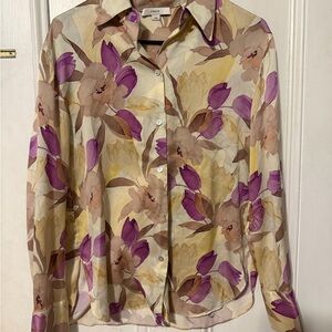 Vince Women's Floral Button Down Shirt - Purple and Cream
